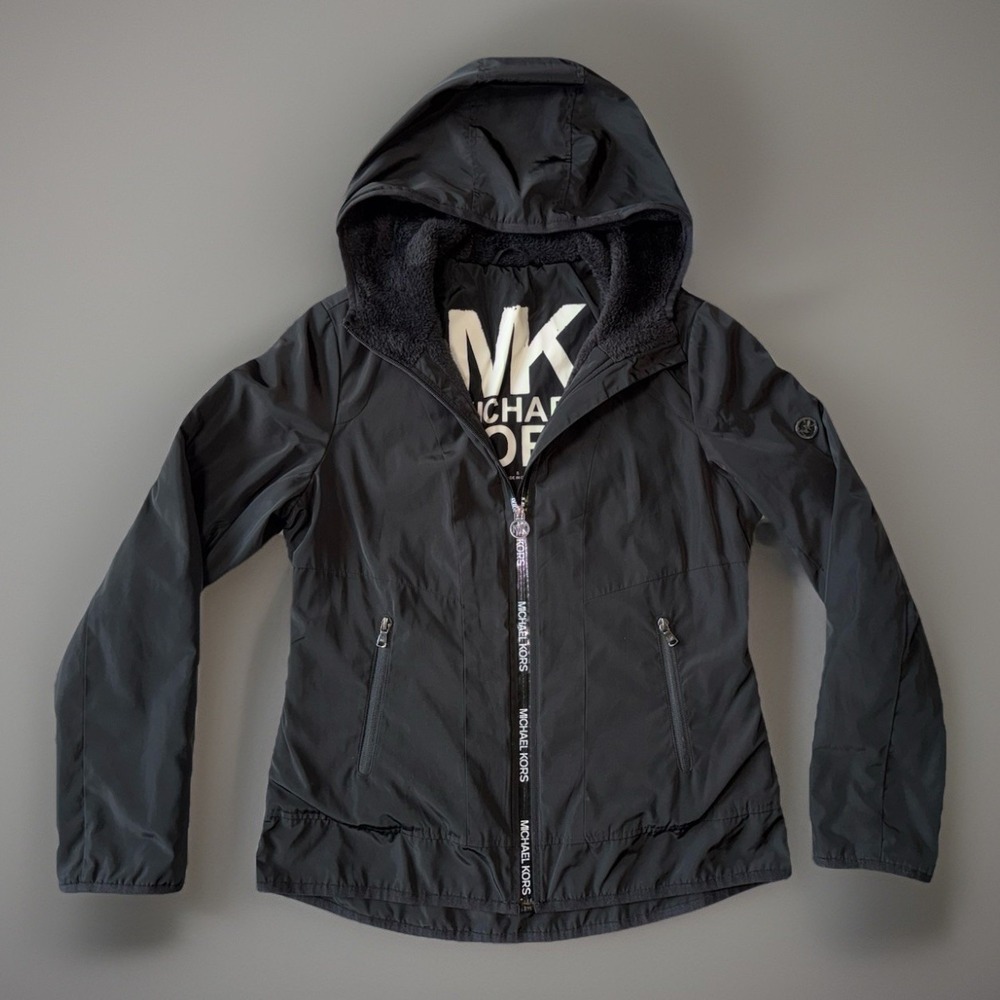 Michael Kors Missy Faux Shearling Lined Jacket Black Womens Size S‎